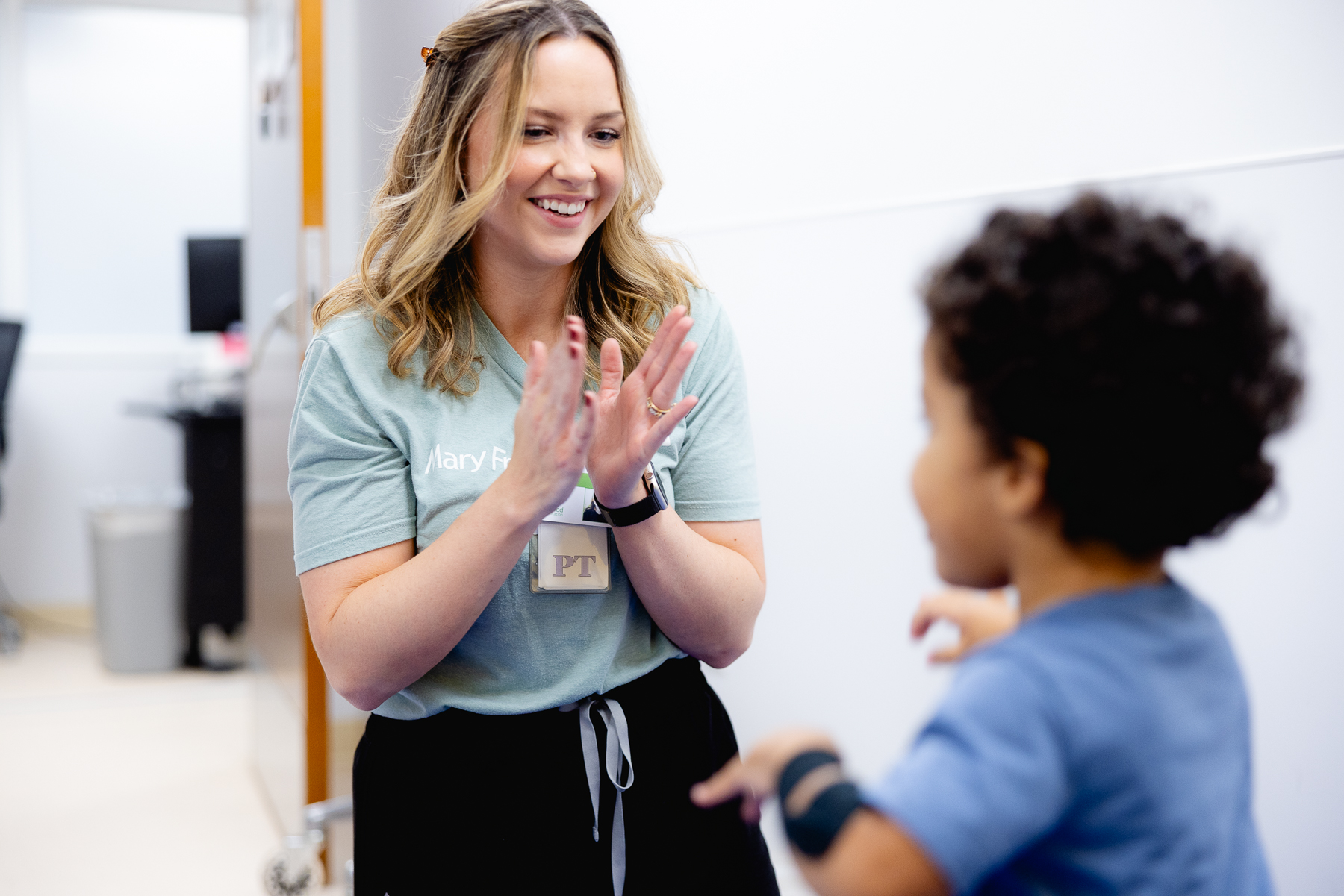 Orthopedic patient with Mary Free Bed therapist