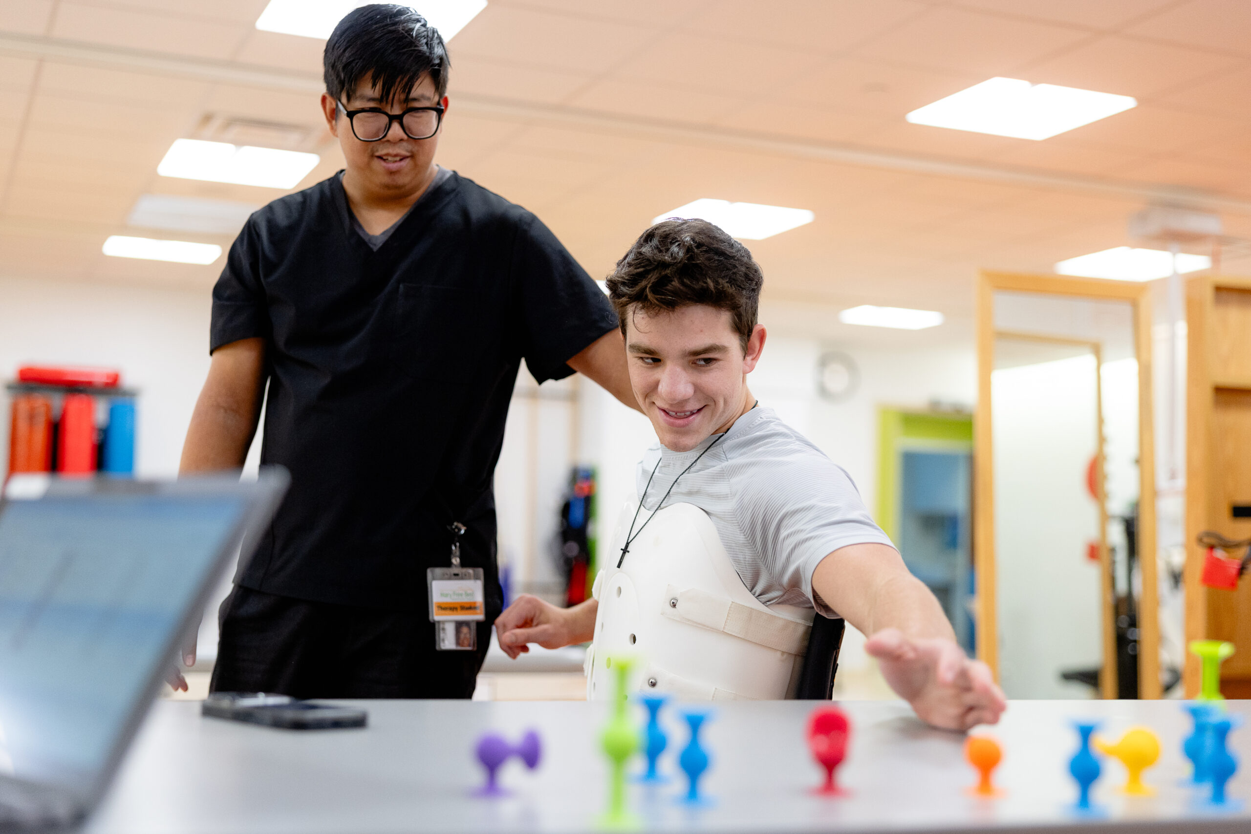 Spinal cord injury patient doing exercises at Mary Free Bed