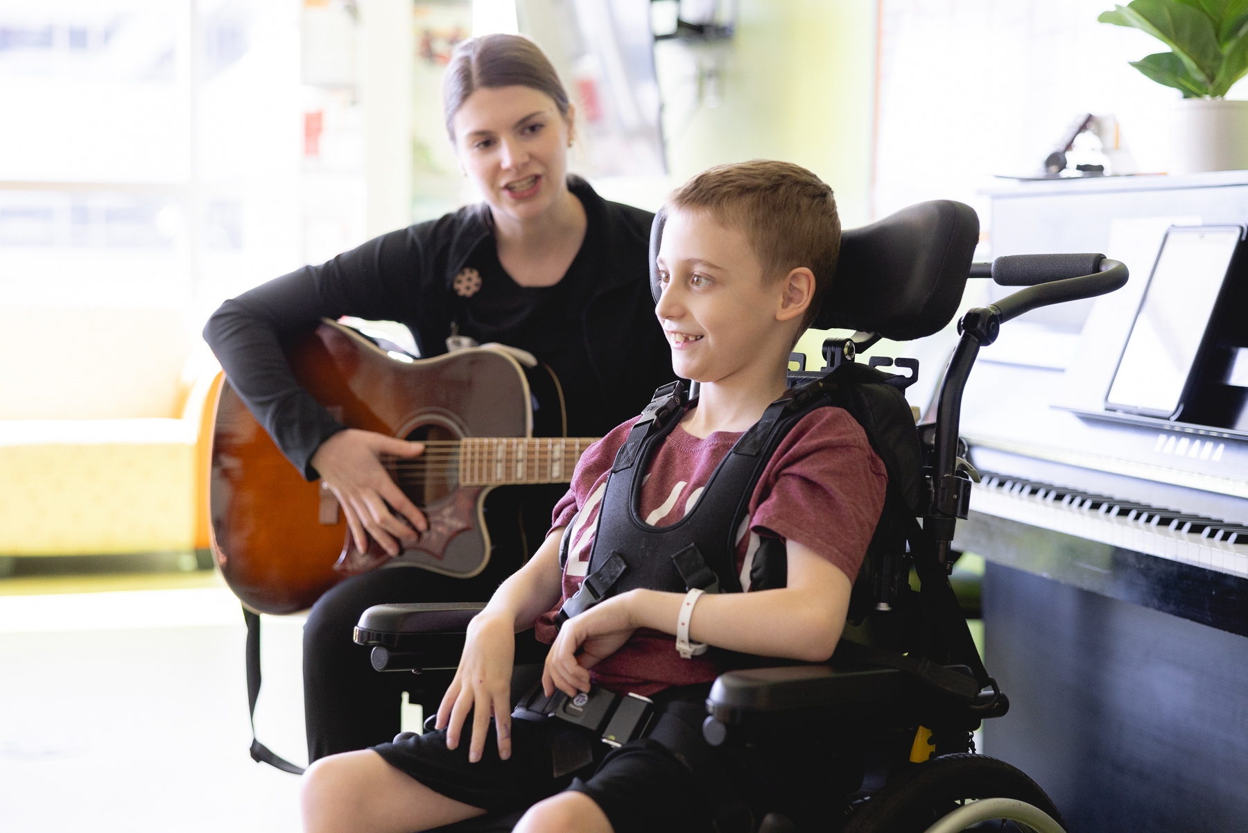Pediatric music therapy patient at Mary Free Bed Kids