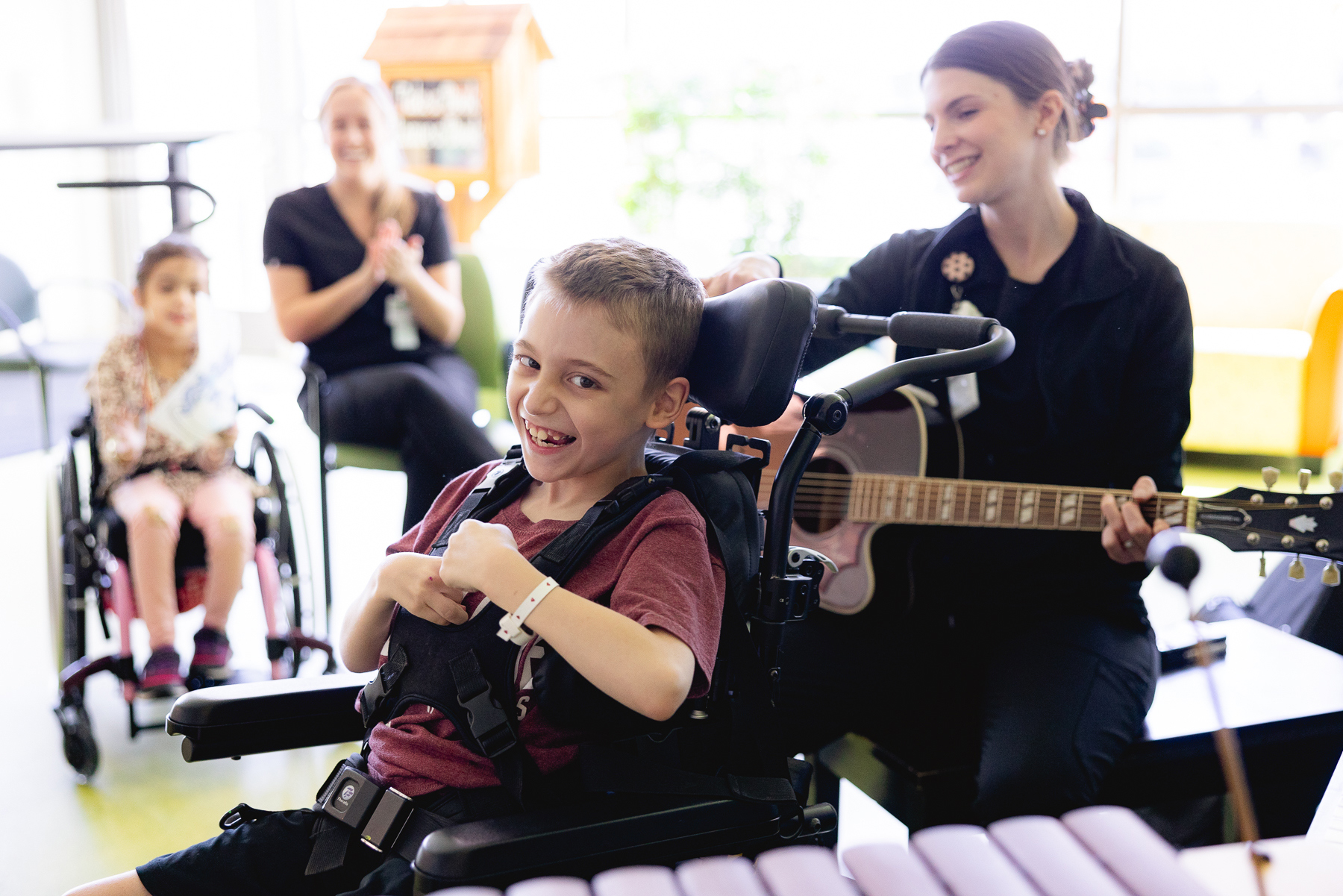 Pediatric music therapy patient at Mary Free Bed Kids