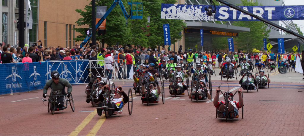 Wheelchair Racing Handcycle Teams Line Up at Fifth Third River Bank Run