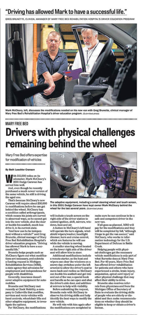 Drivers Rehabilitation Mary Free Bed Grand Rapids Press Story
