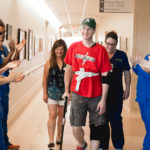 Matt Rorabaugh walking out of Mary Free Bed on July 30