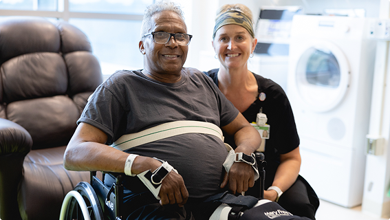 Amputation specialist with a patient at Mary Free Bed.