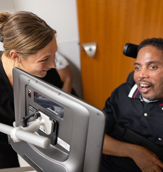 patient using assistive technology