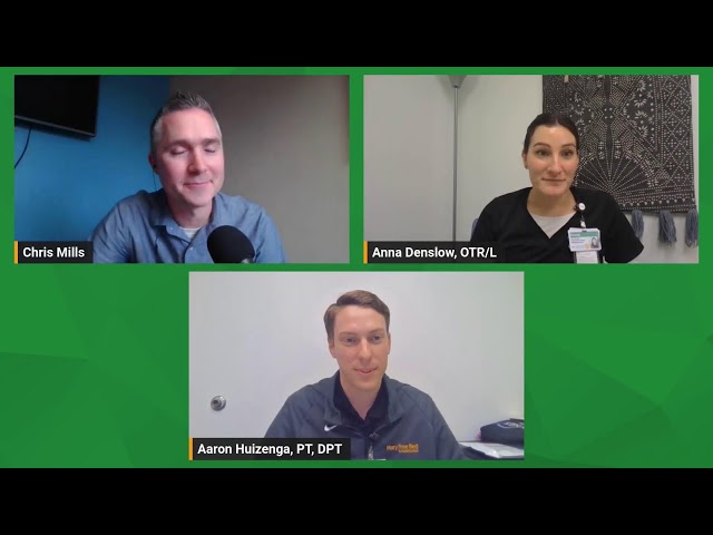 chris mills, anna densolow ORT/L and Aasron Huizenga PT DPT in video call