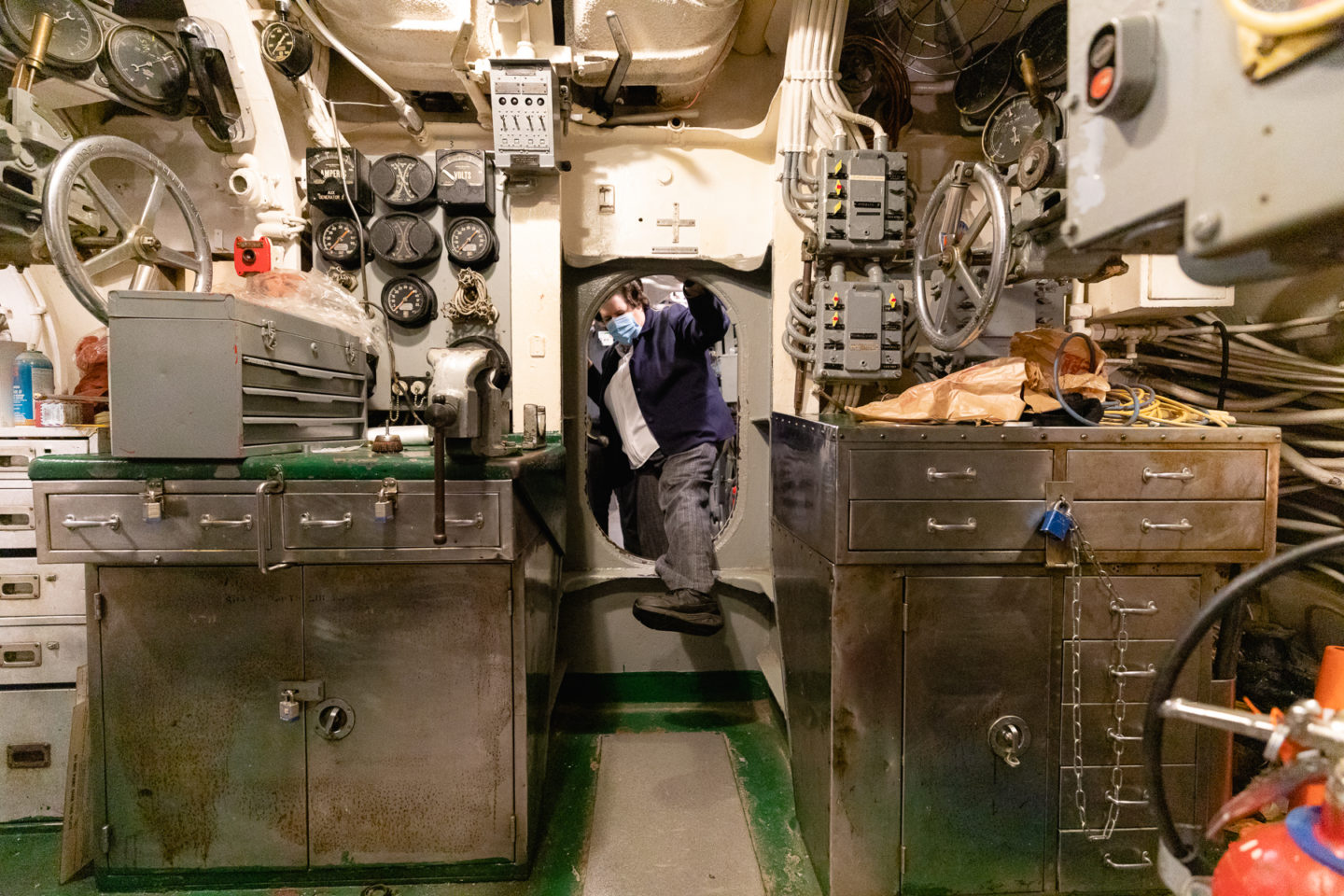 Peggy Maniates on the USS Silversides submarine