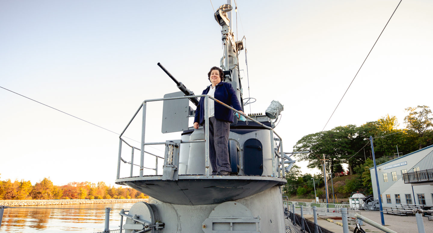 Peggy Maniates aboard the USS Silversides submarine