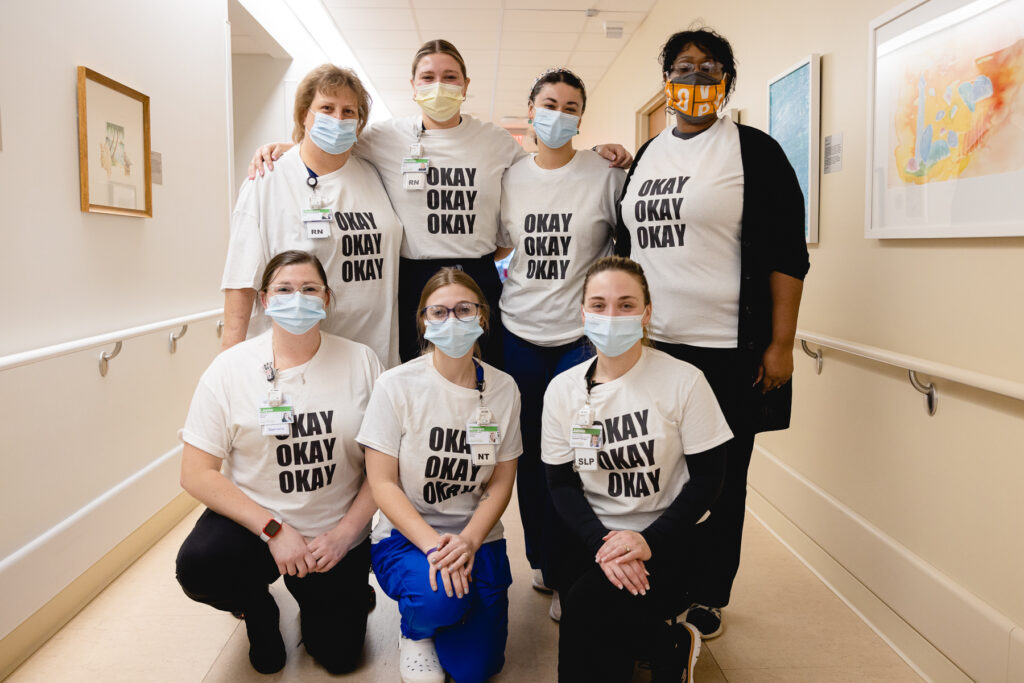 Lavell's therapy team wears the t-shirts Destiny made.