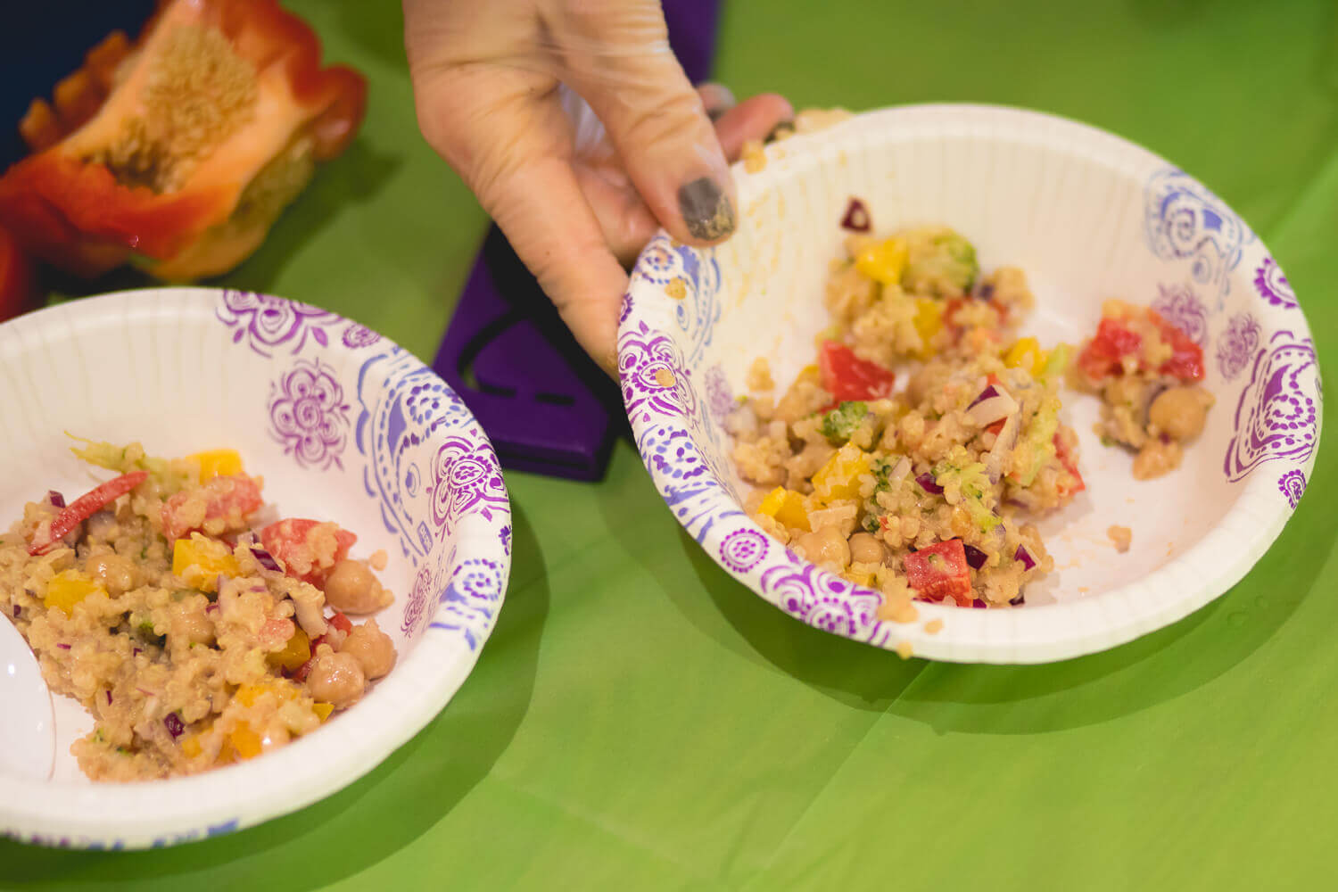 Cooking demos at Mary Free Bed Rehabilitation Hospital Jessi and Joanna lemon tahini quinoa salad