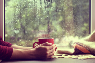 Holiday stress relief tea by the window