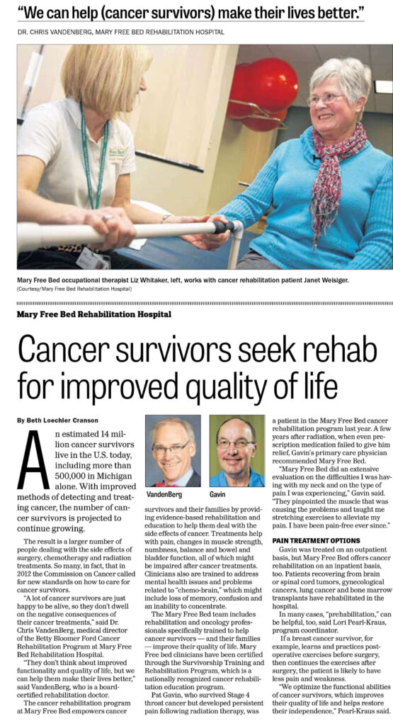 Cancer Survivors Seek Rehab for Improved Quality of Life 8 Mary Free Bed Cancer GR Press1