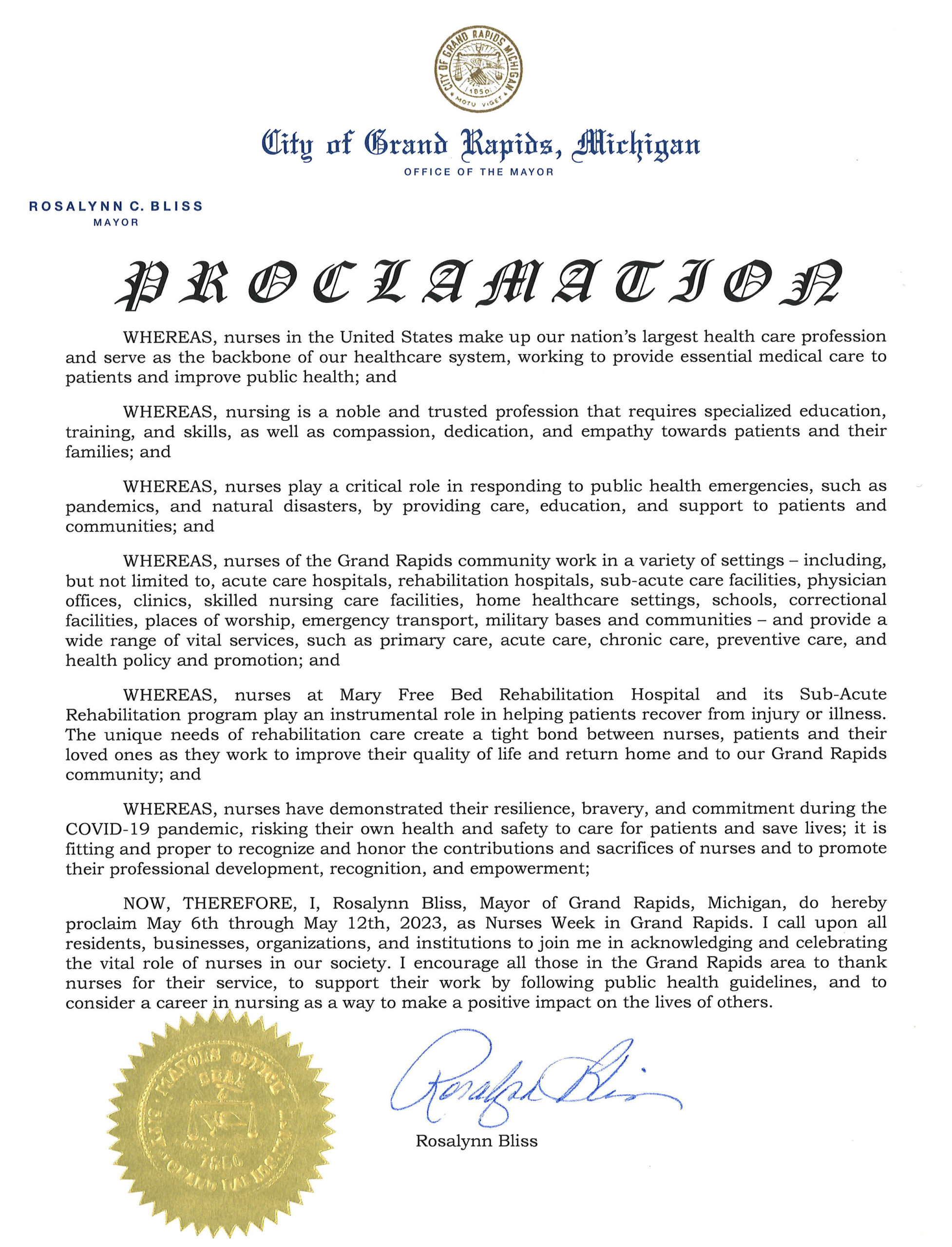 National Nursing Week Proclamation Full Text