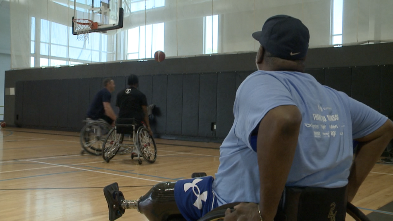 In The Media 35 Limb Loss Month - patients playing wheelchair adapted basketball.