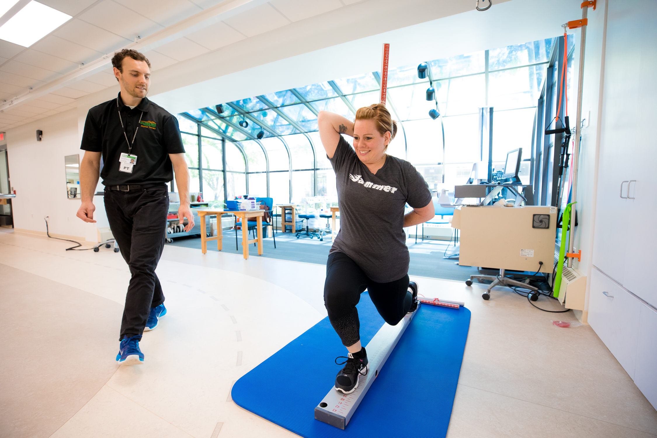 Patient working on balance in sports rehabilitation.
