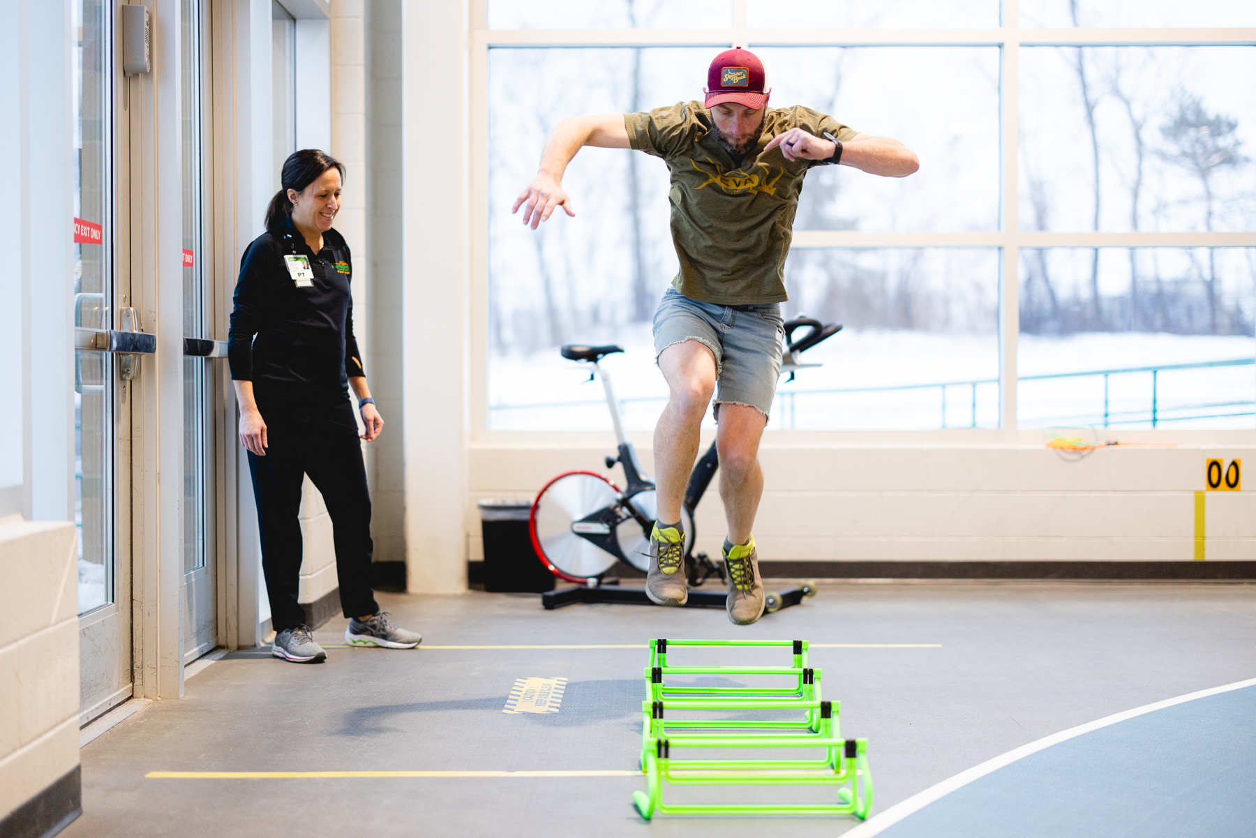 Patient in action in sports rehabilitation.
