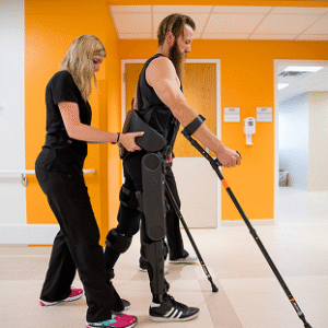 Patient in a complex injury rehabilitation session.