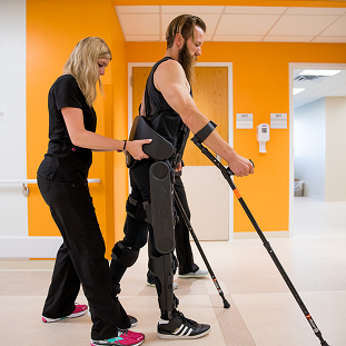 Patient in a complex injury rehabilitation session.