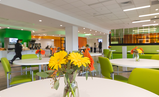 flowers on table in Mary Free Bed cafe