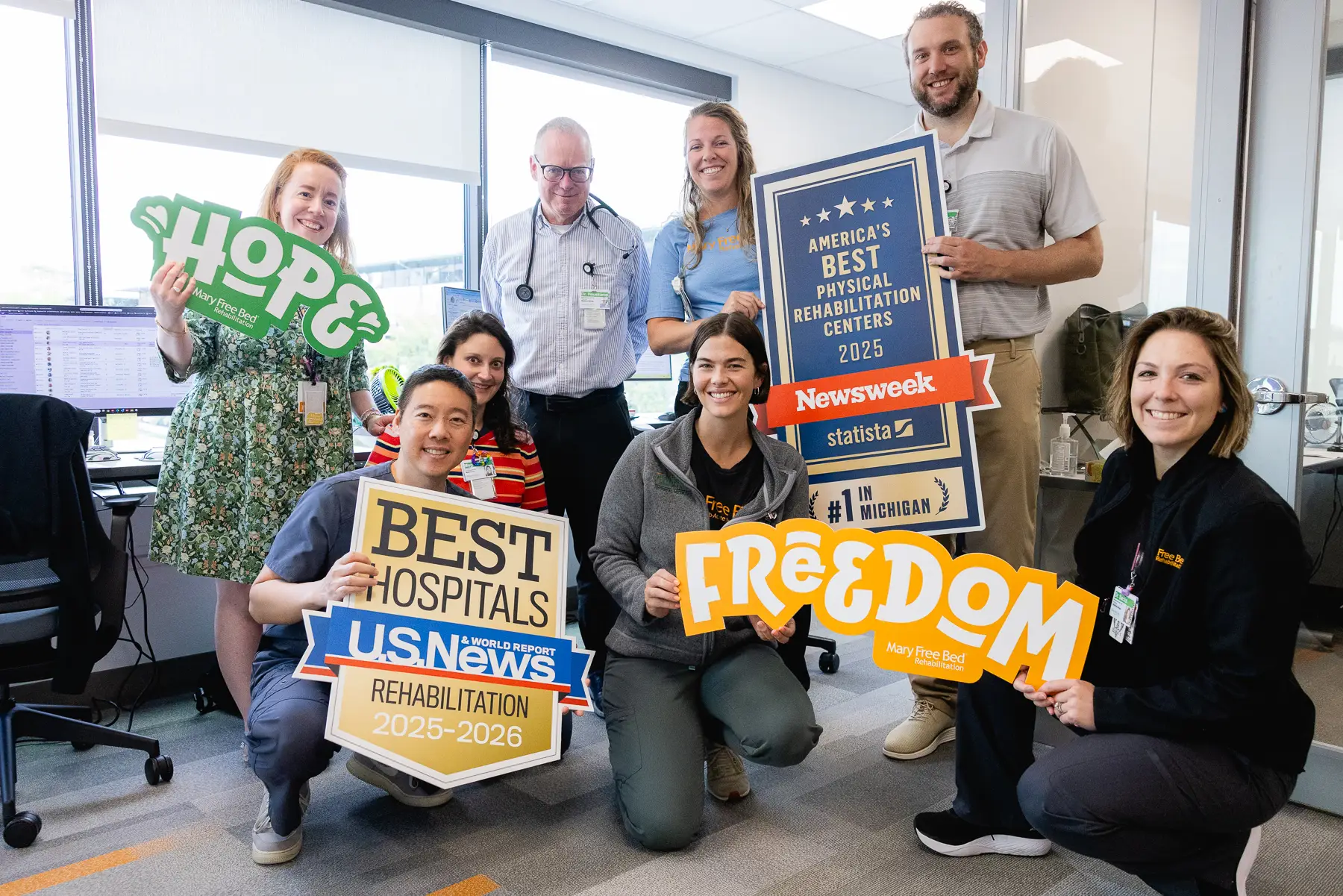Mary Free Bed Residents holding Newsweek Badge 2026